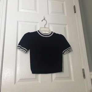 Blue crop too with white trim (Sweater material)